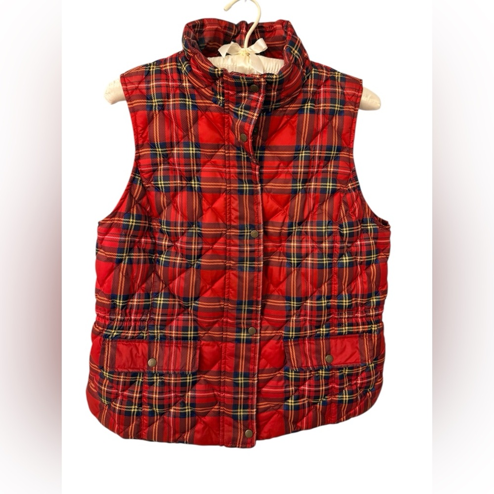 Talbots Petite Red Plaid Down Puffer Vest Large Petite